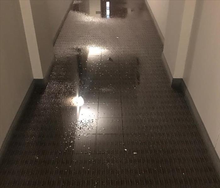 Photo of water damage in an insurance office. 